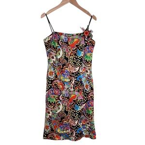 David Meister Bright Bold Psychedelic Paisley Strapless Silk Dress 8